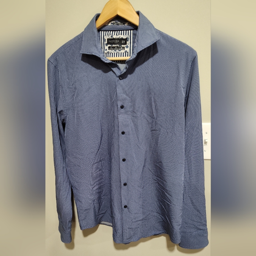 CACTUS MAN Ricky Singh Navy Blue Long Sleeve, Button Down Shirt Men’s Medium